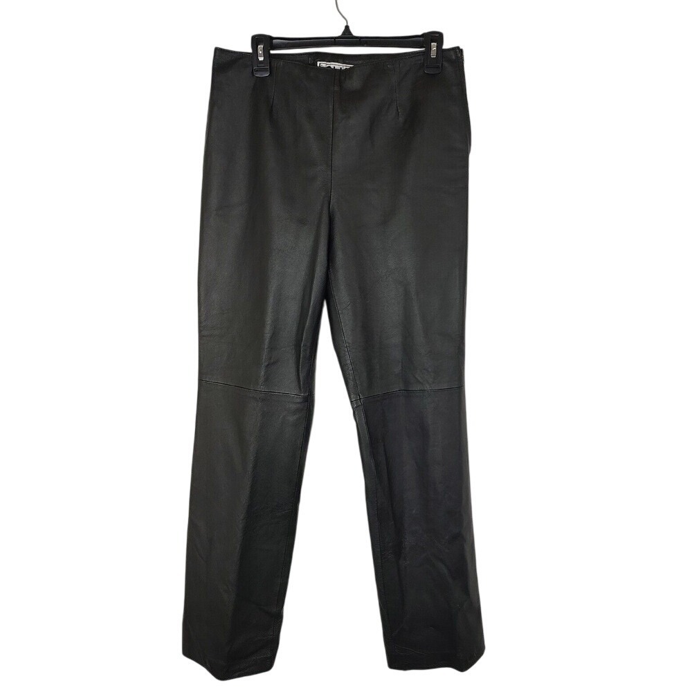 Leather Pants‎ Straight Leg Black Career Casual Biker Trousers Size 10